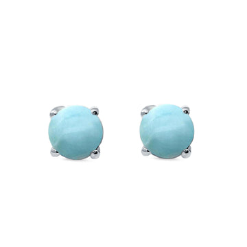 Round Solitaire Stud Earrings Natural Larimar 925 Sterling Silver 7mm